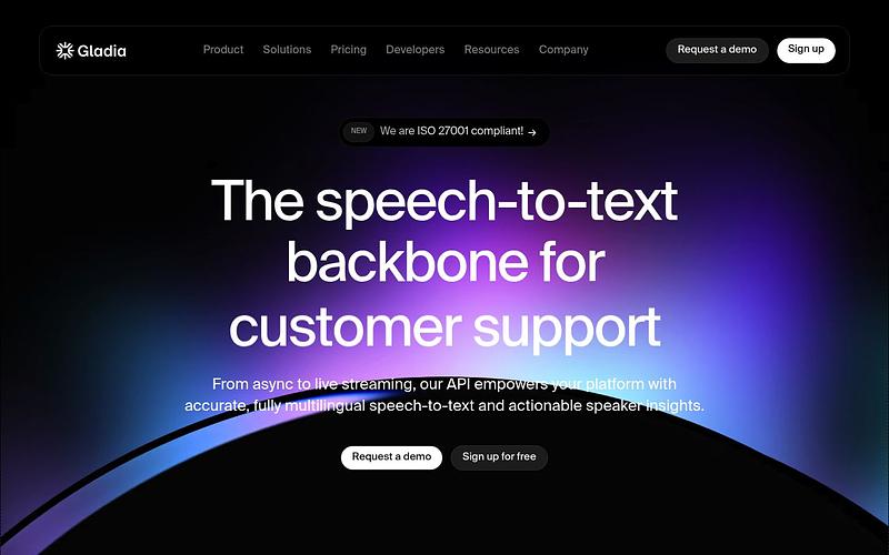 Screenshot of Gladia webpage