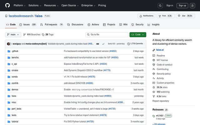 Screenshot of FAISS webpage