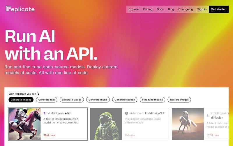 Screenshot of Replicate webpage