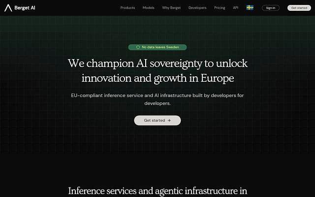 Screenshot of Berget AI webpage