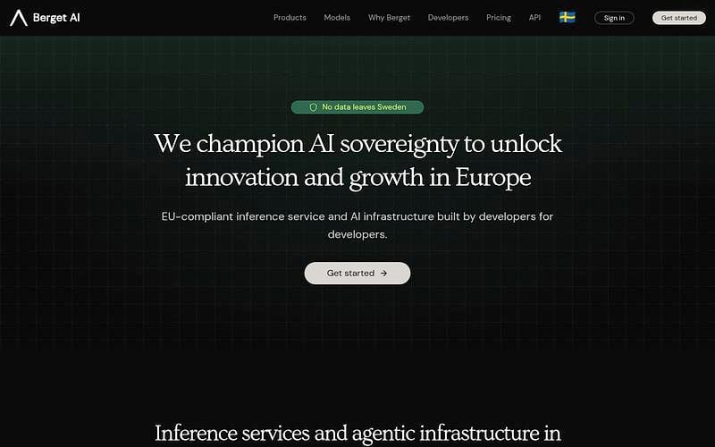 Screenshot of Berget AI webpage