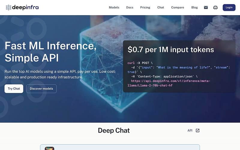 Screenshot of deepinfra webpage