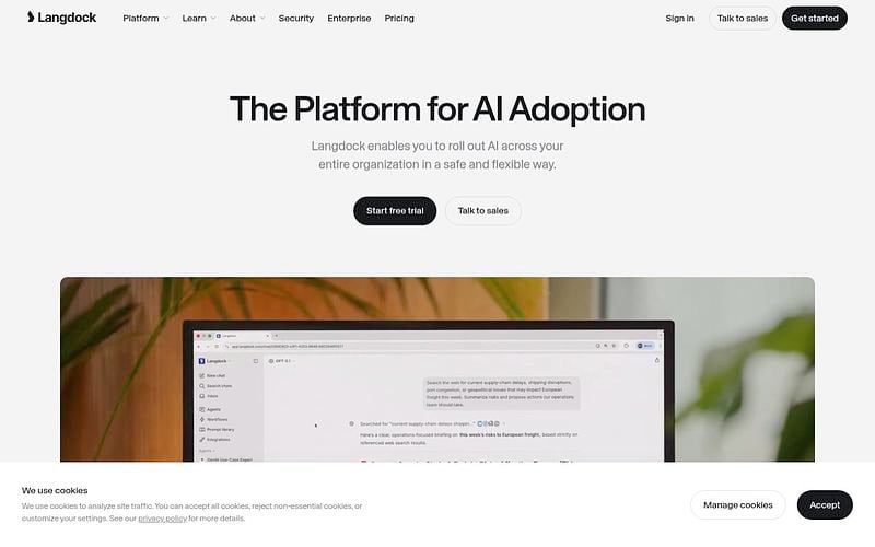 Screenshot of Langdock webpage